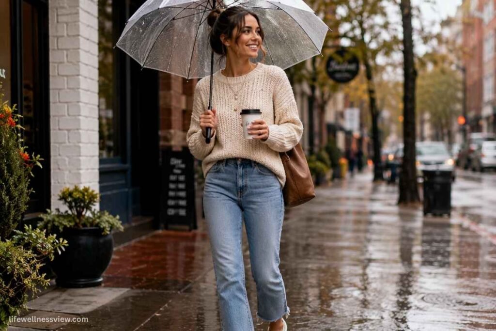 Comfortable weekend rainy day outfit