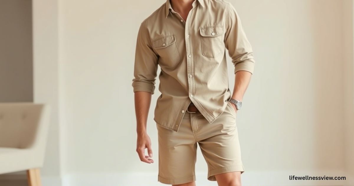button-up-shirt-khaki-shorts