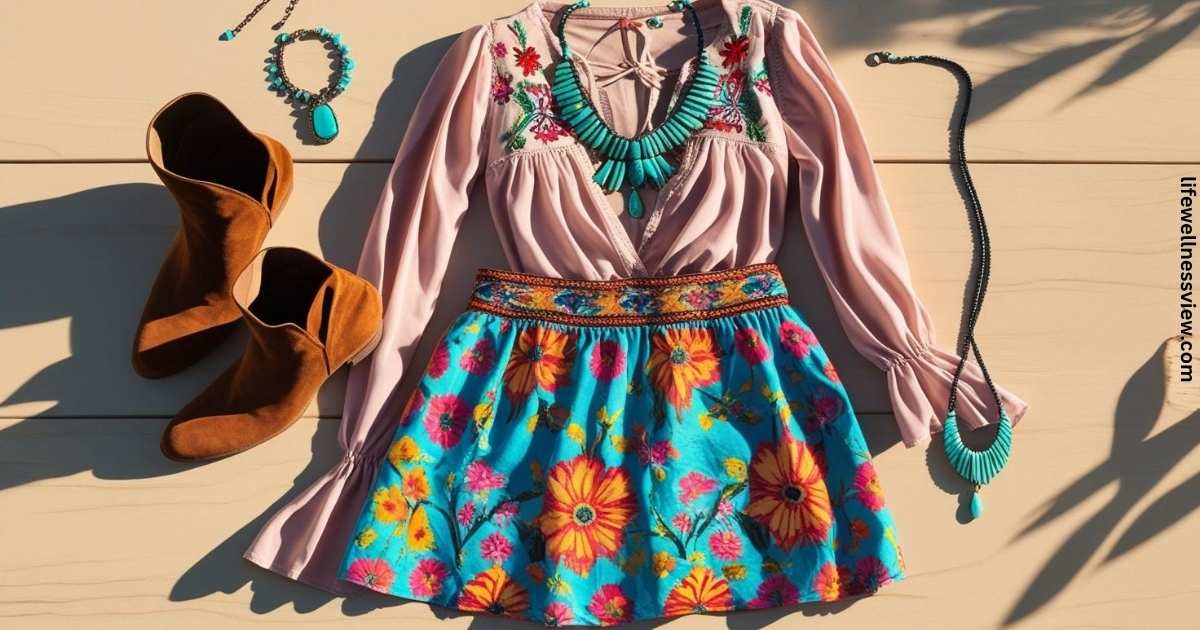 free-people-denim-mini-skirt-and-boho-blouse
