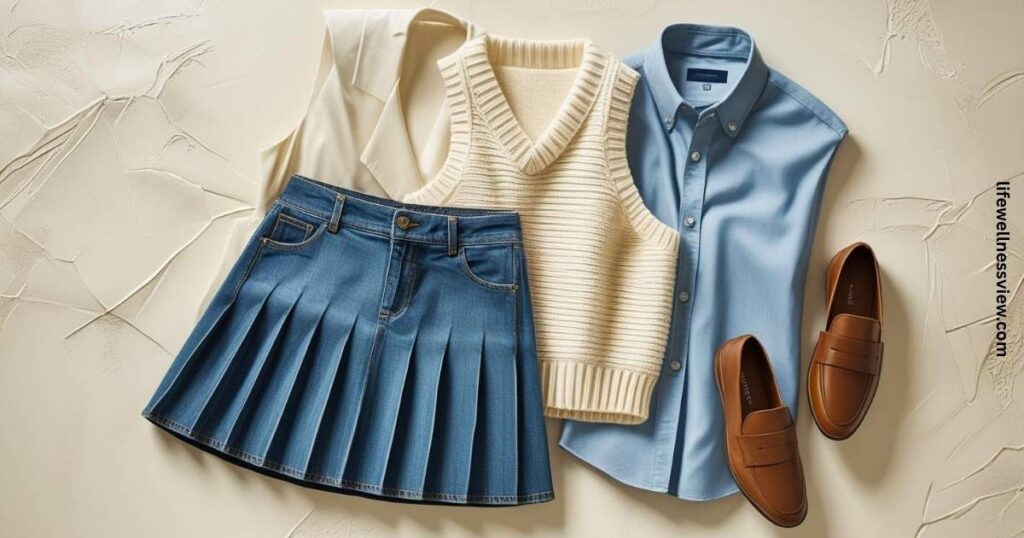 Pleated Denim Mini Skirt