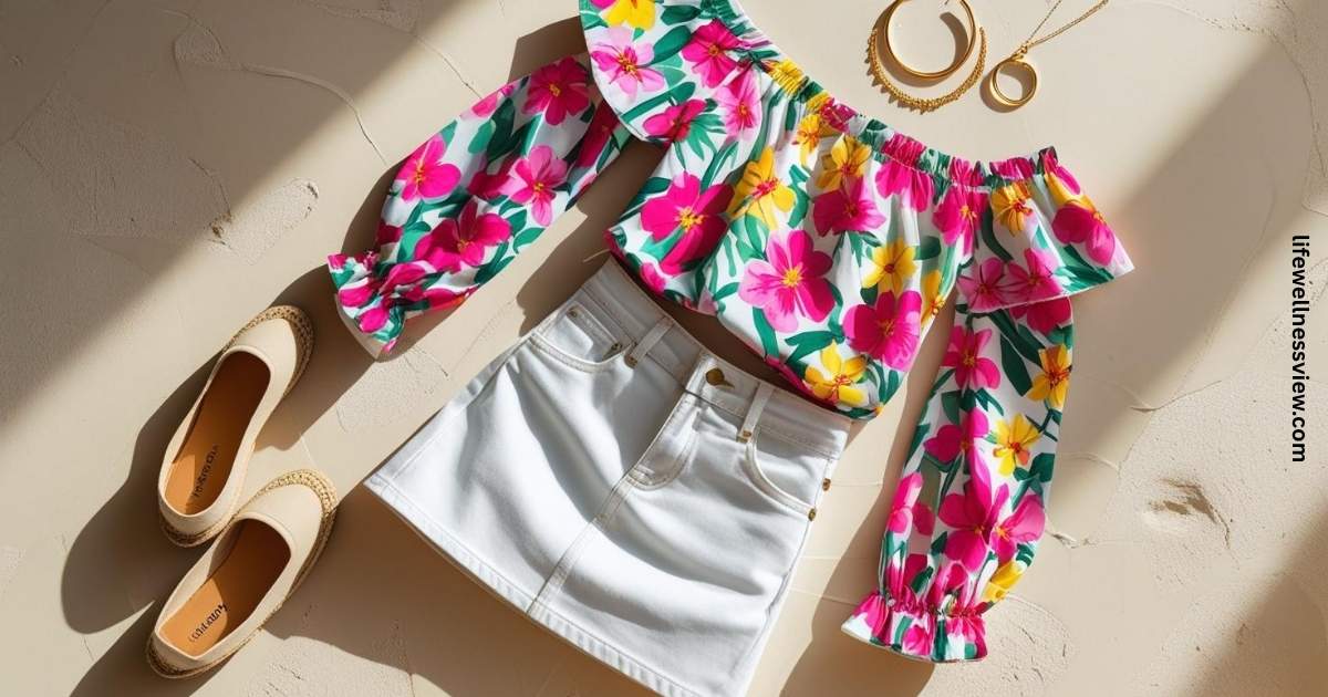 white-denim-mini-skirt-and-off-shoulder
