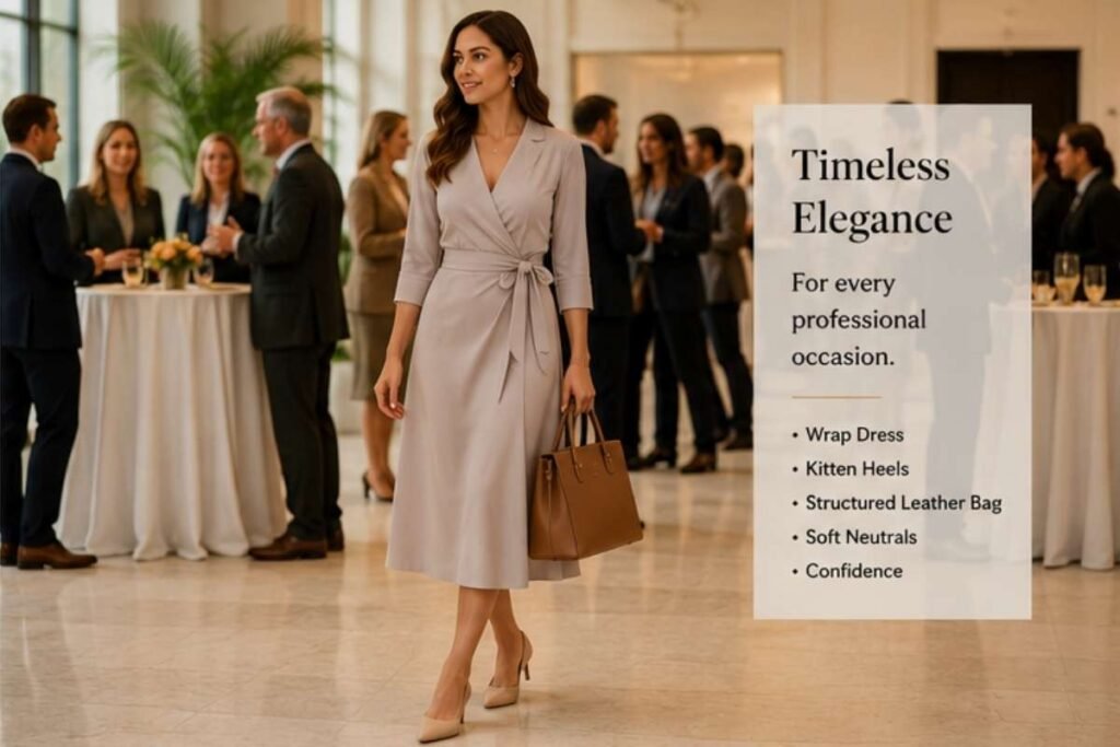 wrap dress business casual women outfit 2026